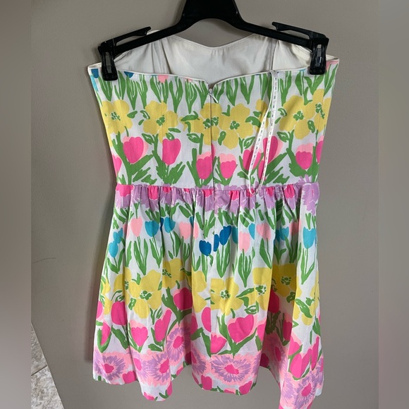 Lilly Pulitzer Payton Floral Line Dance Strapless Dress Tulips Flower - Picture 3 of 4